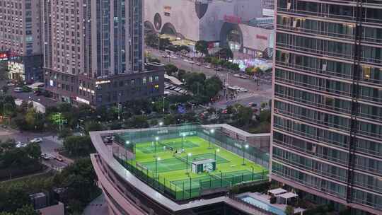 航拍上海三迪凯悦酒店快网网球俱乐部球场
