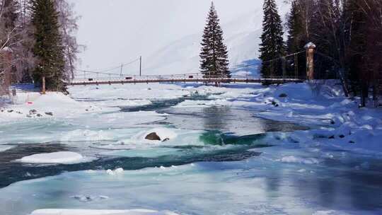 新疆阿勒泰地区喀纳斯景区雪景航拍