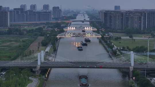 京杭运河苏州段浒墅关夜景（航拍运镜）