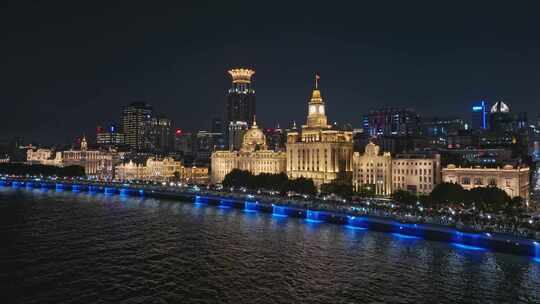 上海城市风光外滩夜景航拍