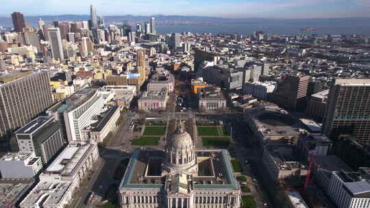 美国旧金山，无人机射击，市政厅，法院大楼