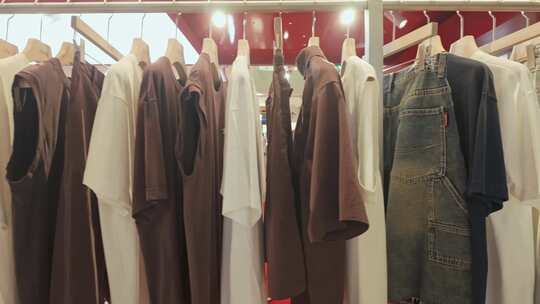 服装店挂架上的各式服装