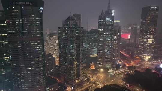 上海浦东新区陆家嘴夜景航拍高楼大厦摩天大