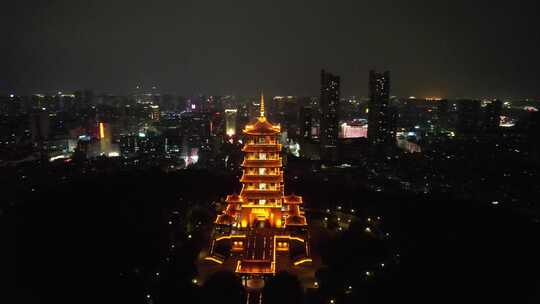 广东佛山魁星阁夜景灯光航拍