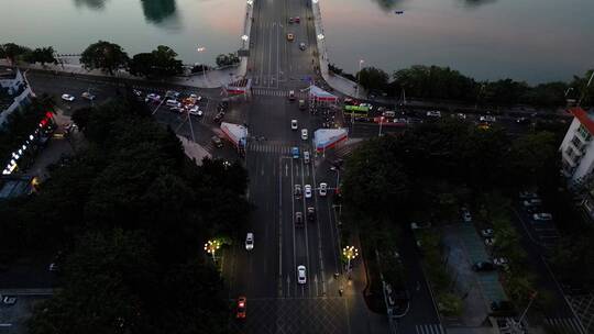 三亚城市交通夜景航拍