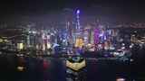 上海外滩陆家嘴灯光秀夜景航拍高清在线视频素材下载