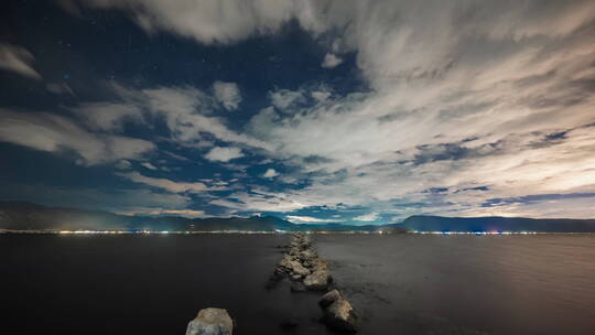 【延时】大理洱海星空夜景视频素材模板下载