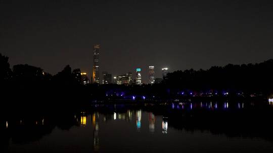 夜晚北京国贸CBD核心区域灯光