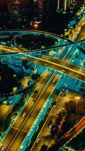 城市高架桥夜景竖屏航拍延时