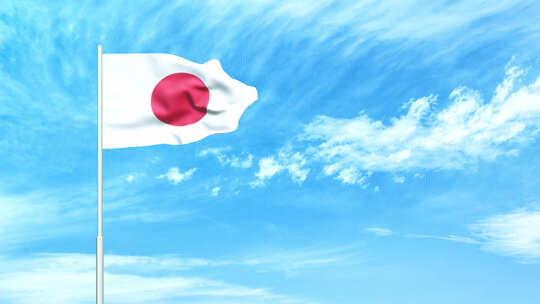 日本国旗空中飘扬视频素材模板下载