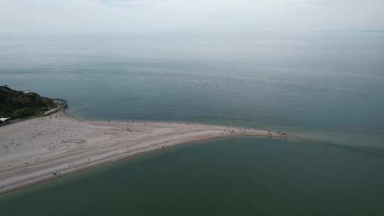 长岛黄渤海交汇处大海海浪沙滩航拍