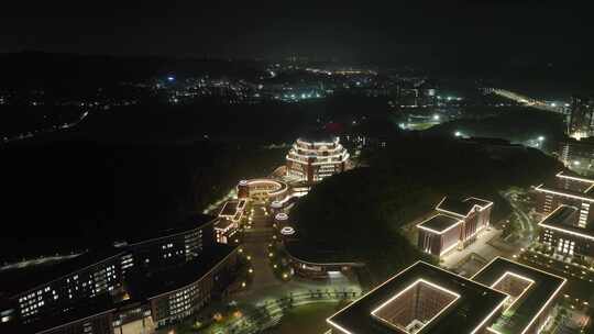 深圳光明校区中山大学夜景航拍学校建筑风光