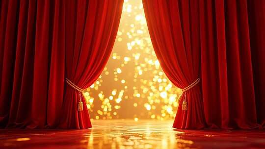 舞台红色幕布拉开场景