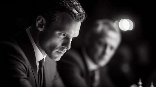 黑白光影西装男深思谈判合作