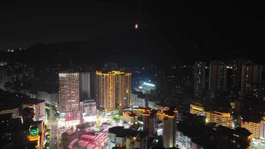 四川达州中心广场达州市购物广场夜景航拍