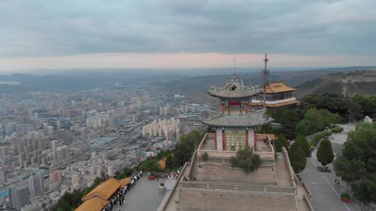 兰州三台阁俯瞰城市航拍 原始素材