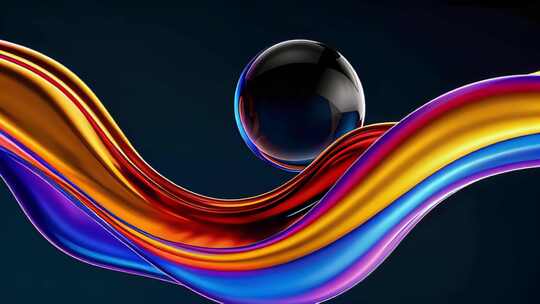 彩色流体与球体抽象画面