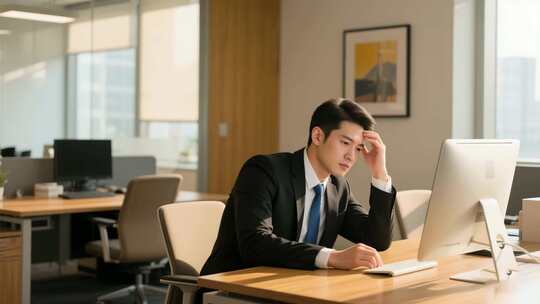 办公室内商务男士电脑前工作