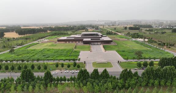 洛阳二里头夏都博物馆航拍芦苇荡建筑美学