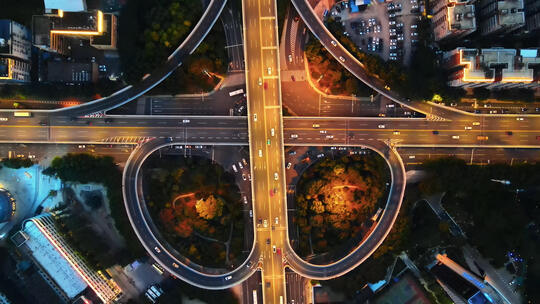 航拍武汉城市夜景高架桥交通车流