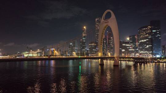 广州猎德大桥夜景航拍视频素材模板下载