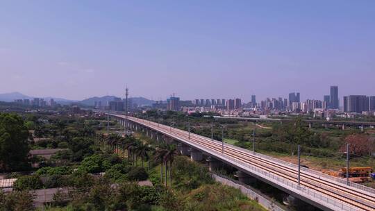 城市发展路桥建设航拍铁路镜头推进