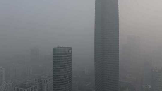 航拍上海 大雾天 