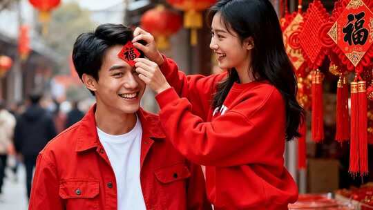 新年情侣温馨浪漫家庭家人春节人物