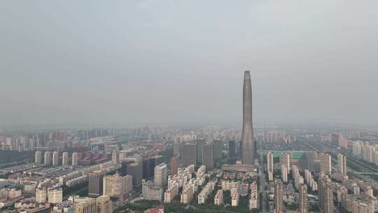 傍晚夕阳天津滨海新区城市街道环境航拍