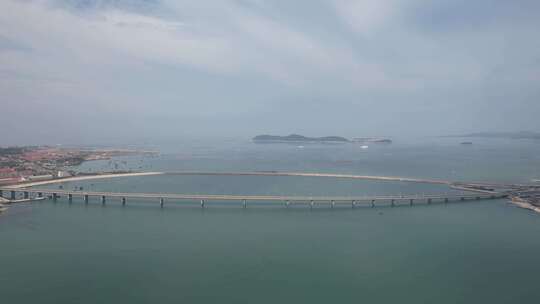 海上唯美大桥交通长岛南北岛航拍