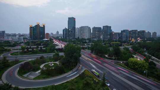 北京城市风光三元桥道路车流