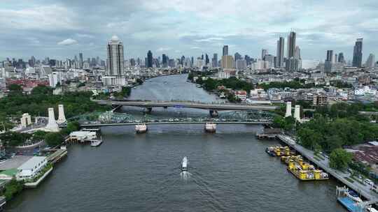 原创 泰国曼谷湄南河城市高楼天际线航拍