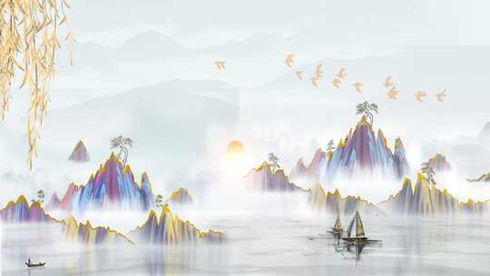 中式水墨山水风景素材