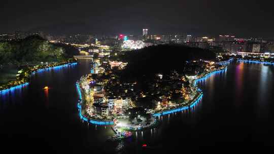 广东肇庆七星岩岩前村夜景航拍