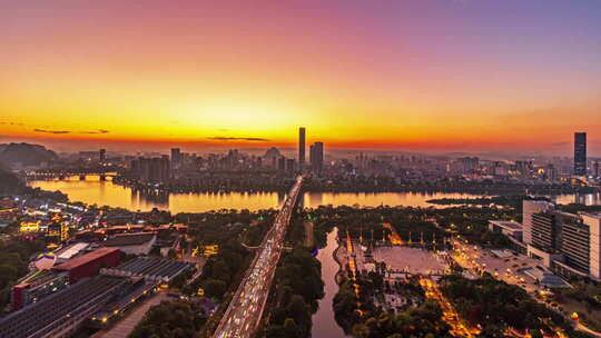 柳州中心城区日转夜延时视频