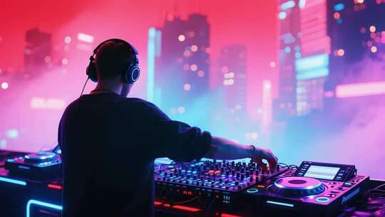 酒吧DJ打碟背影画面