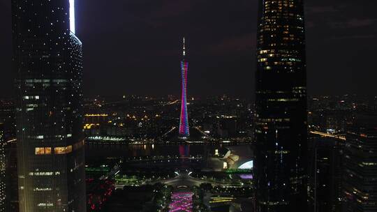 航拍广州城市夜景空镜