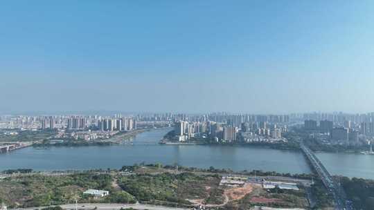 惠州市东江航拍新开河城市河流风光视频素材模板下载