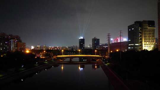 航拍郑州郑东新区夜景