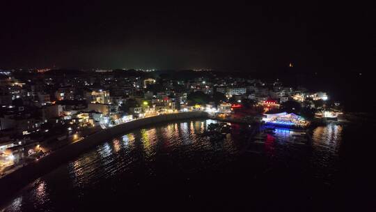 航拍漳州东山岛南门湾海岸夜景