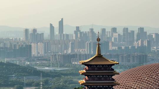 航拍南京地标建筑牛首山风景区