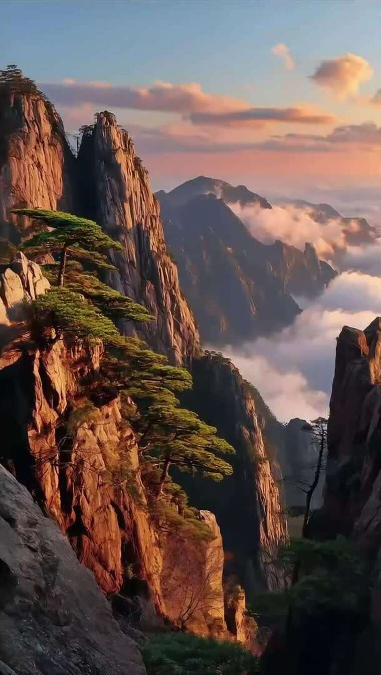 黄山壮美山峦云海景观