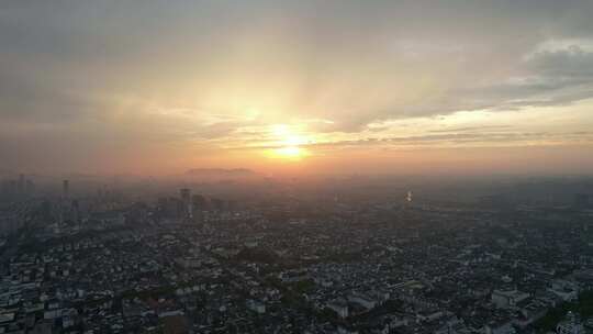 苏州晚霞夕阳夜幕降临航拍