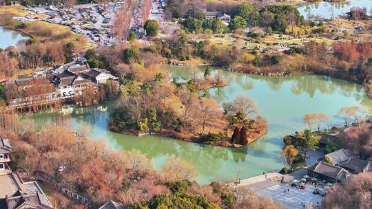 航拍瘦西湖风景区大明寺观音山园林寺庙