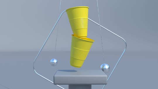 黄色塑料杯3d讲台现代场景内部能够无缝循