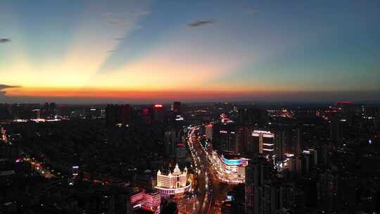 航拍四川泸州晚霞夜景