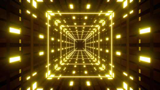 快速闪烁黄灯方形隧道Vj回路视频素材模板下载