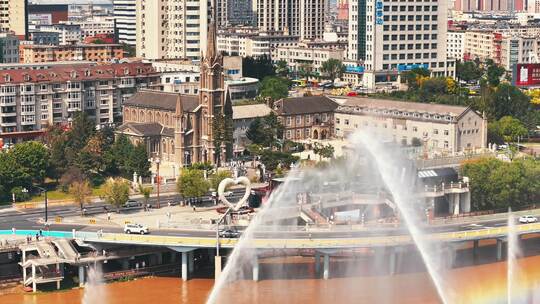 吉林市雨后松花江大桥航拍风景