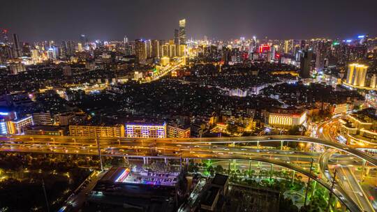 8K昆明繁华夜景眺望CBD大范围航拍延时