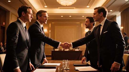 商务人士会议室握手合作场景